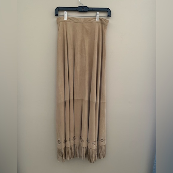 Patricia Wolf tan suede painted fringe maxi skirt   Size 8 - Picture 6 of 13